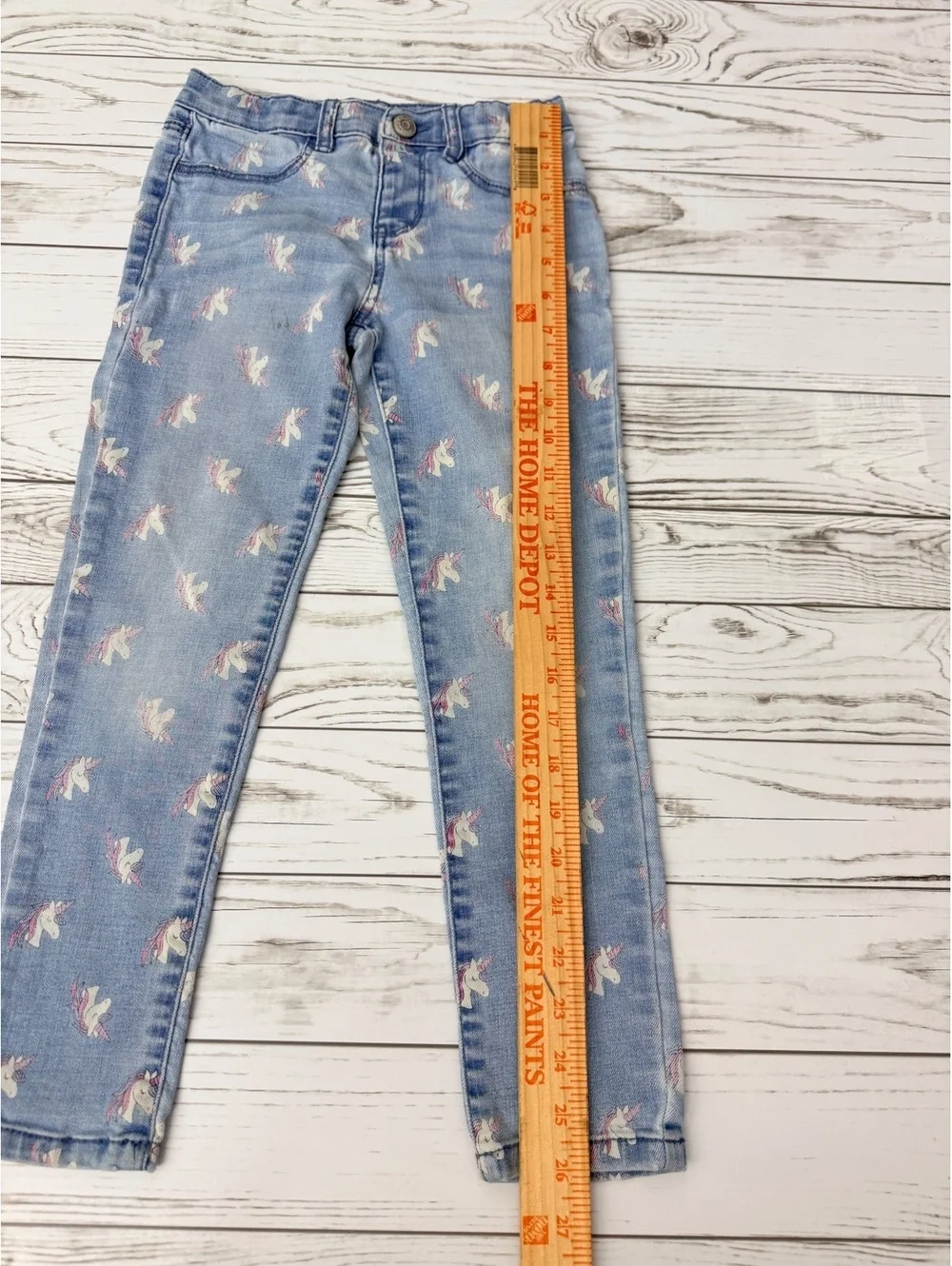 OshKosh Girls Size 7 Light Wash Unicorn Print Jeans Adjustable Waist